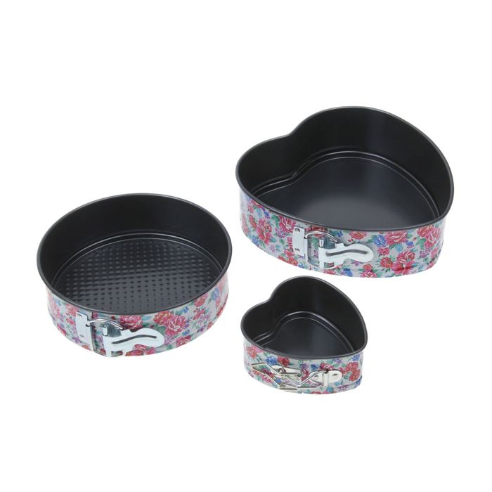 Набор форм для выпечки разъемных с а/п покрытием "Розы" 3 пр 11/18/22 см