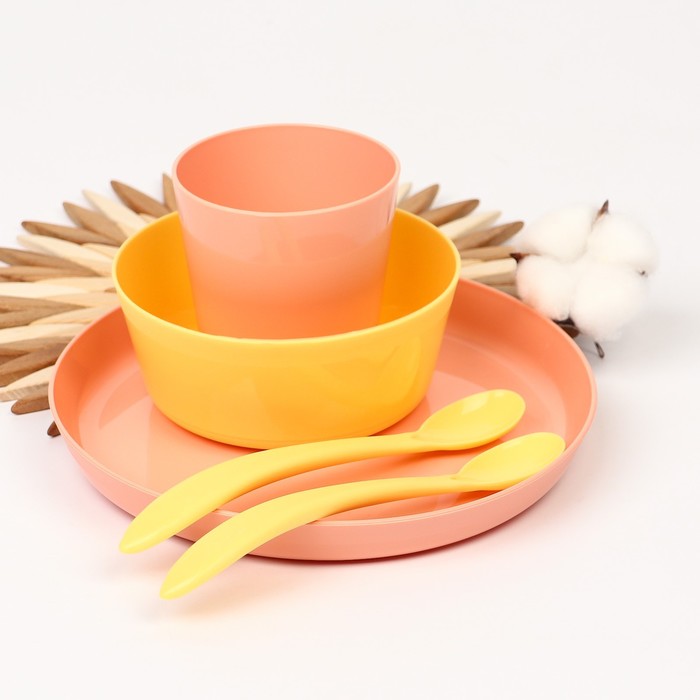 фото Набор детской посуды lalababy follow me (тарелка, миска, стаканчик, 2 ложки), цвет розовый