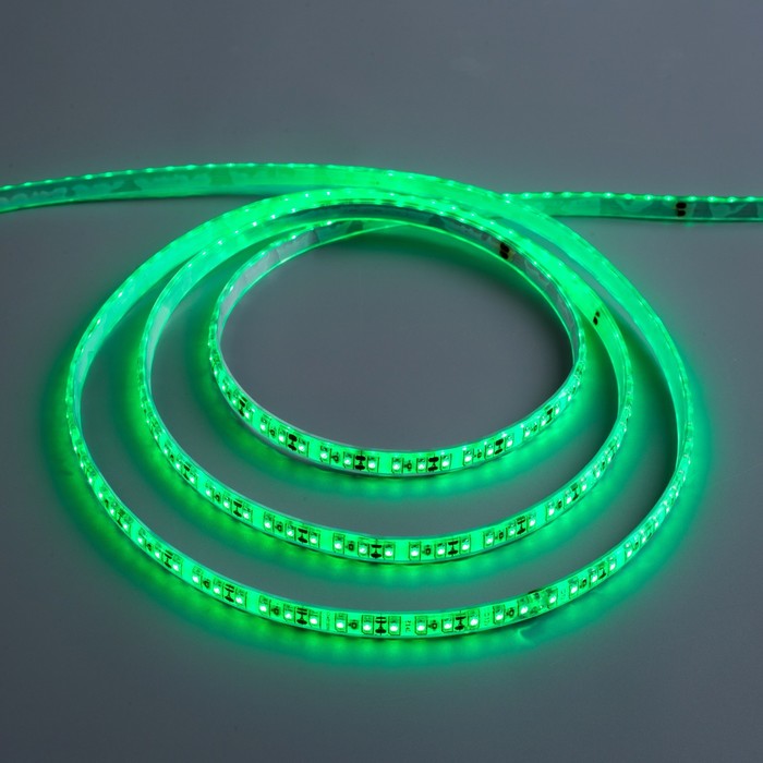 Светодиодная лента 12В, SMD3528, 5 м, IP68, 120 LED, 9.6 Вт/м, 6-7 Лм/1 LED, DC, ЗЕЛЁНЫЙ
