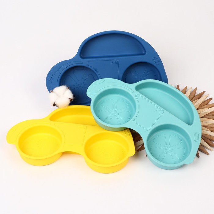 Силиконовая детская тарелка «Машинка» с секциями, цвет МИКС силиконовая тарелка с присоской детская с 3 секциями цвет желтый