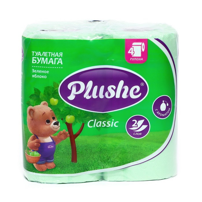 Туалетная бумага Plushe Classic Зелёное яблоко 2 слоя 4 рулона 95₽