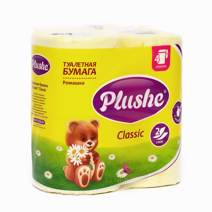 Туалетная бумага Plushe Classic Ромашка 2 слоя 4 рулона 95₽