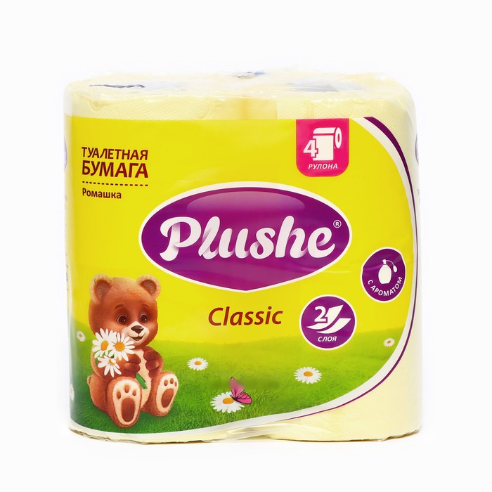 Туалетная бумага Plushe Classic «Ромашка» , 2 слоя, 4 рулона