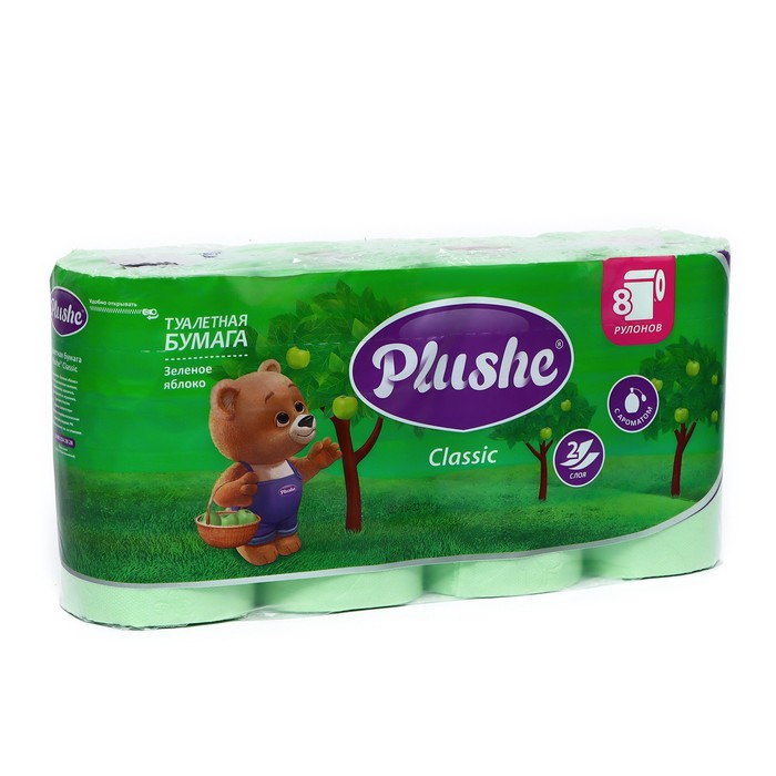 Туалетная бумага Plushe Classic «Зелёное яблоко», 2 слоя, 8 рулонов