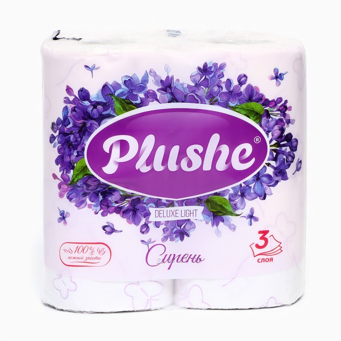 

Туалетная бумага Plushe Deluxe Light «Сирень», 3 слоя, 4 рулона