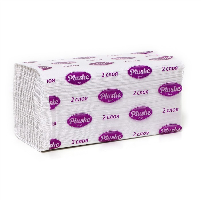 Полотенца бумажные V-сложения Plushe, 15 г.м2, 2 слоя,150 листов полотенца бумажные листовые protissue z сложения 2 слойные 15 пачек по 150 листов артикул производителя c26