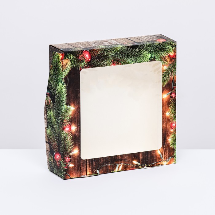 Коробка складная с окном Огни, 15 х 15 х 4 см коробка складная с окном снеговик 15 х 15 х 4 см