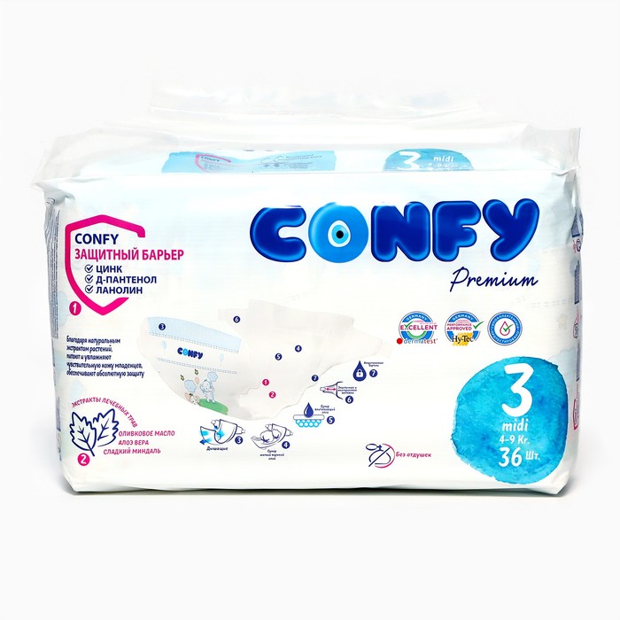 

Подгузники CONFY Premium 4-9 кг (размер 3) 36 шт