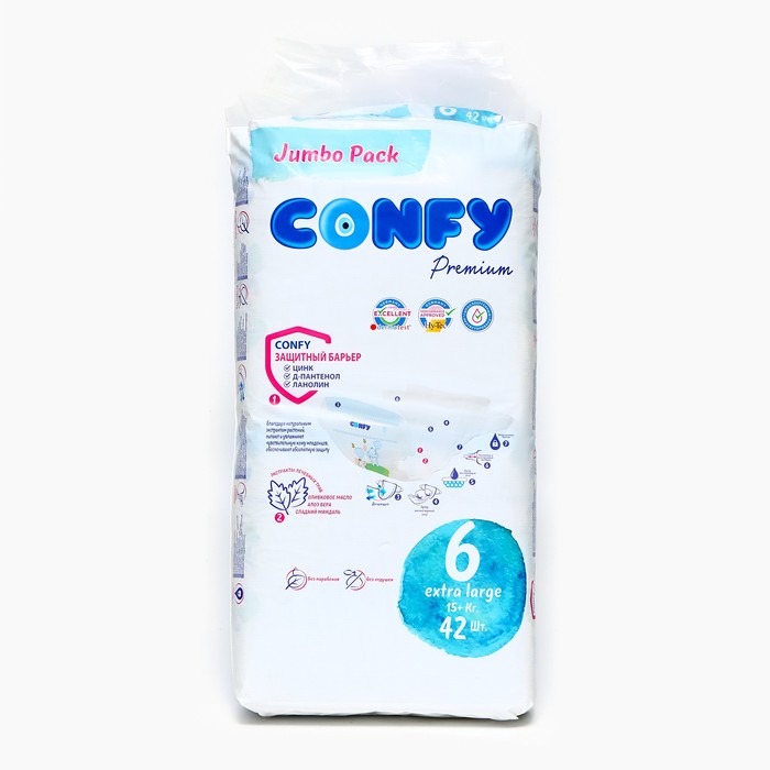 

Подгузники CONFY Premium 15+ кг (размер 6) JUMBO 42X4