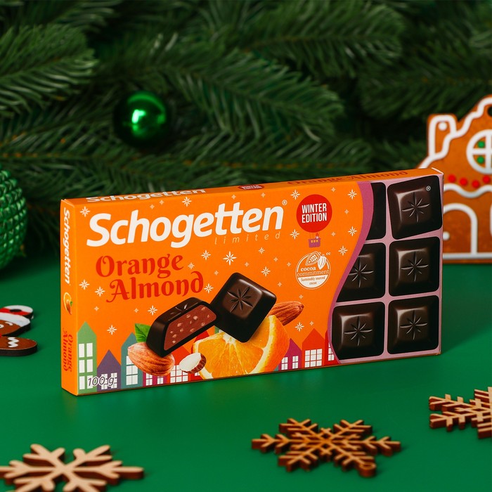Шоколад Schogetten с апельсином и миндалем, 100 г шоколад тёмный lafitore со стевией с апельсином 100 г