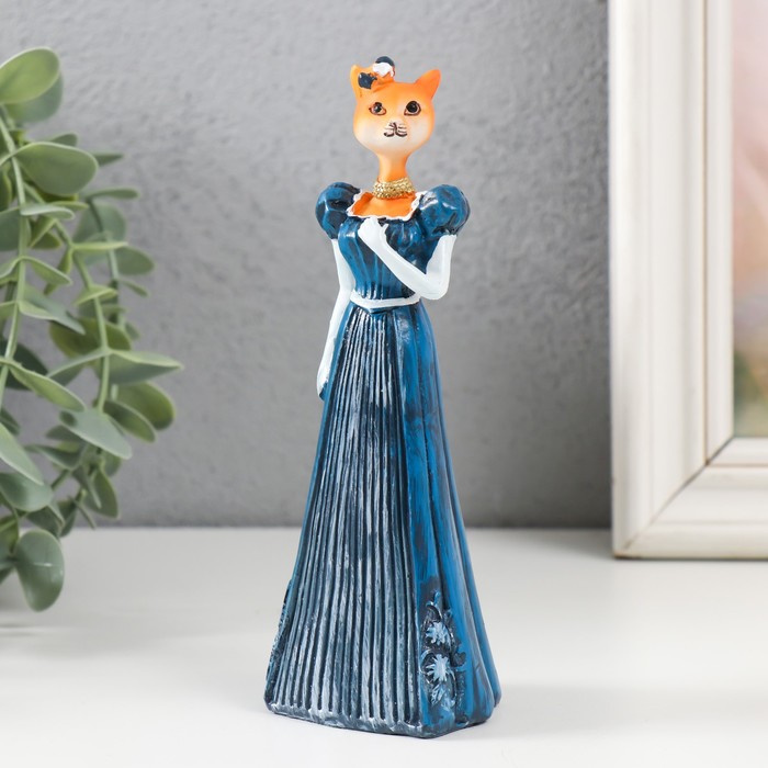 Сувенир полистоун Леди кошка в синем платье сувенир полистоун карандашница леди в пальто и в шляпе с широкими полями микс 31х11х7 5см