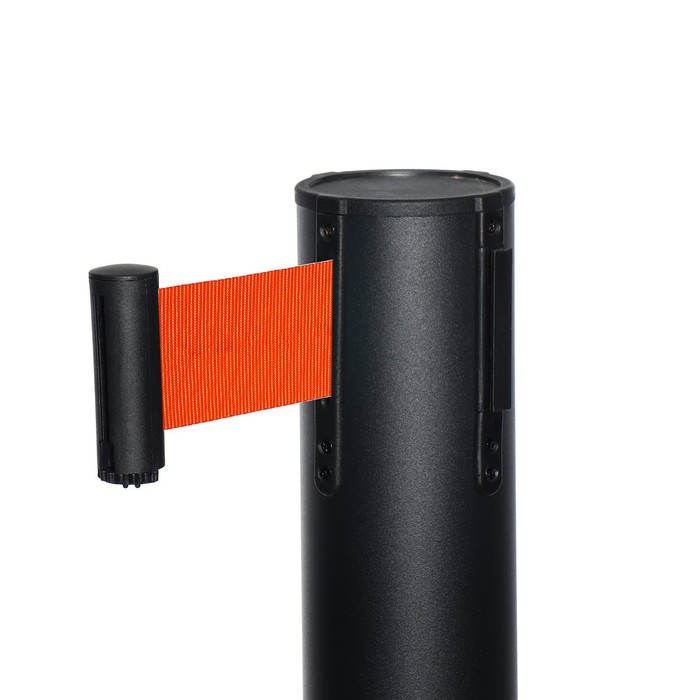 фото Стойка ограждения черн с вытяжной лентой-180см оранжев,высота-90см,d- 6см,напольный d-32см calligrata