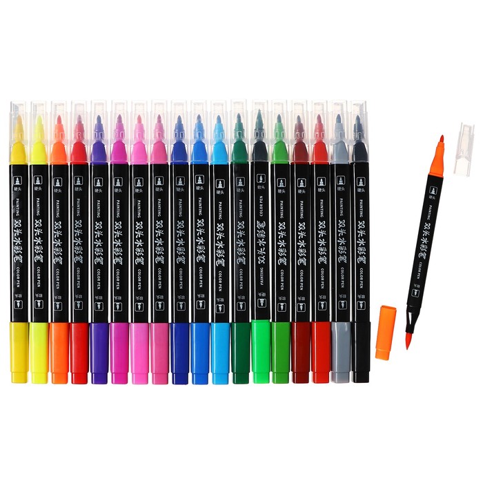 Набор маркеров профессиональных двусторонних 18 цветов, в пенале, c ручкой , микс набор маркеров профессиональных двусторонних 60 штук 60 цветов