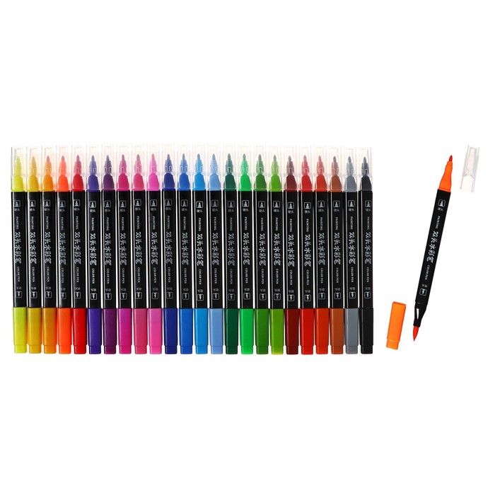 Набор маркеров профессиональных двусторонних 24 цветов, в пенале, c ручкой , микс набор маркеров профессиональных двусторонних 60 штук 60 цветов
