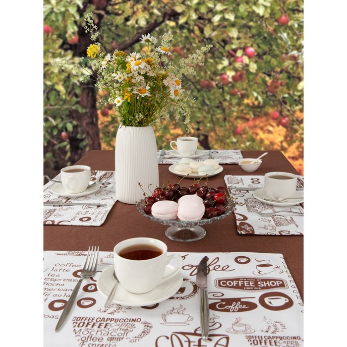 фото Набор кухонный скатерть, подставки coffee, размер 110х140 см, 35х45 см - 4 шт, кофе, коричневый 10 guten morgen