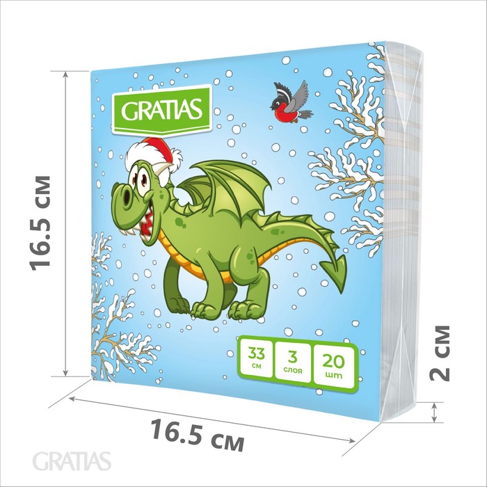 

Салфетки бумажные Gratias 3 слоя, 33 см, 20 шт. «Дракон и снегирь»