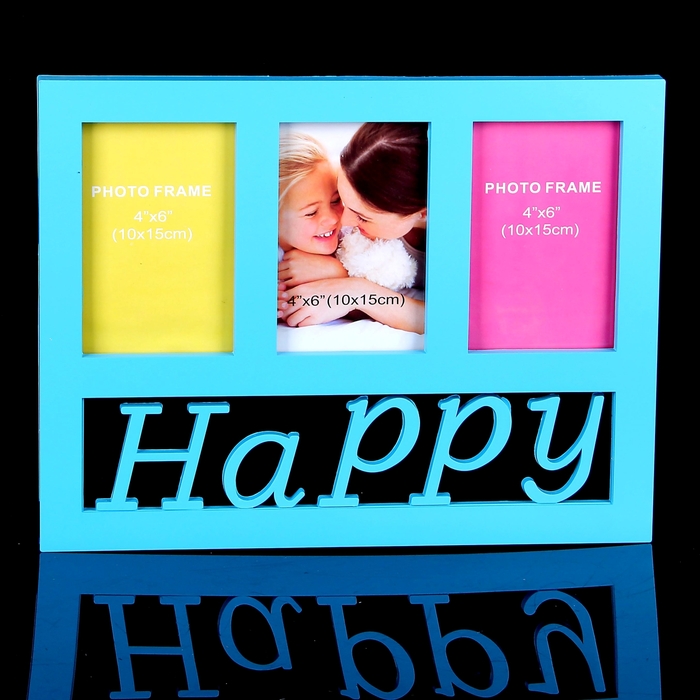 Фоторамка на 3 фото "Счастье" голубая, 10х15 см