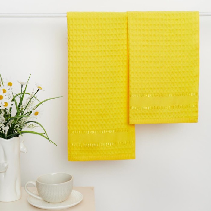Набор вафельных полотенец, размер 30х60 см, 2 шт, цвет жёлтый