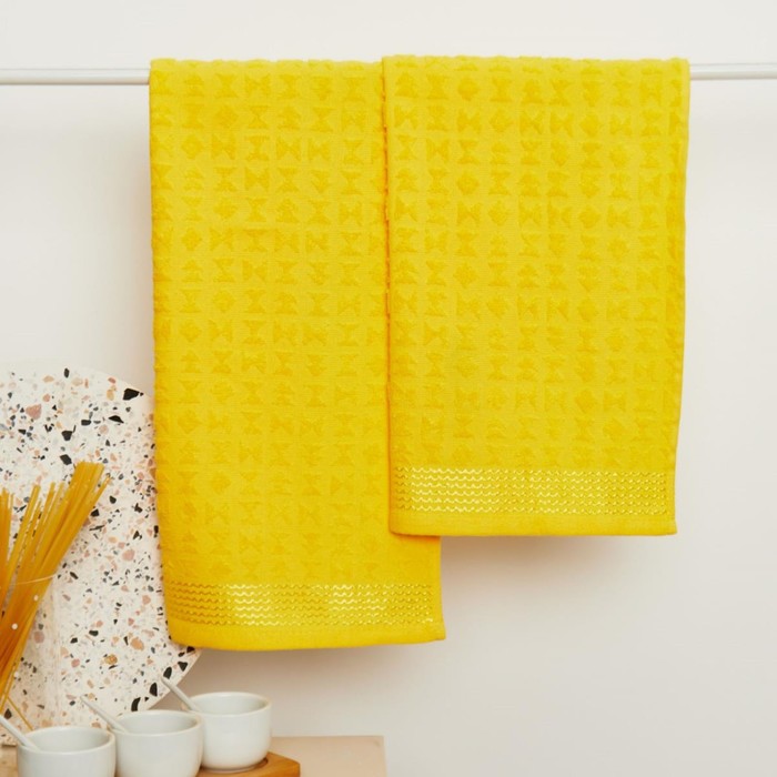 цена Набор махровых полотенец, размер 30х60 см, 2 шт, цвет жёлтый
