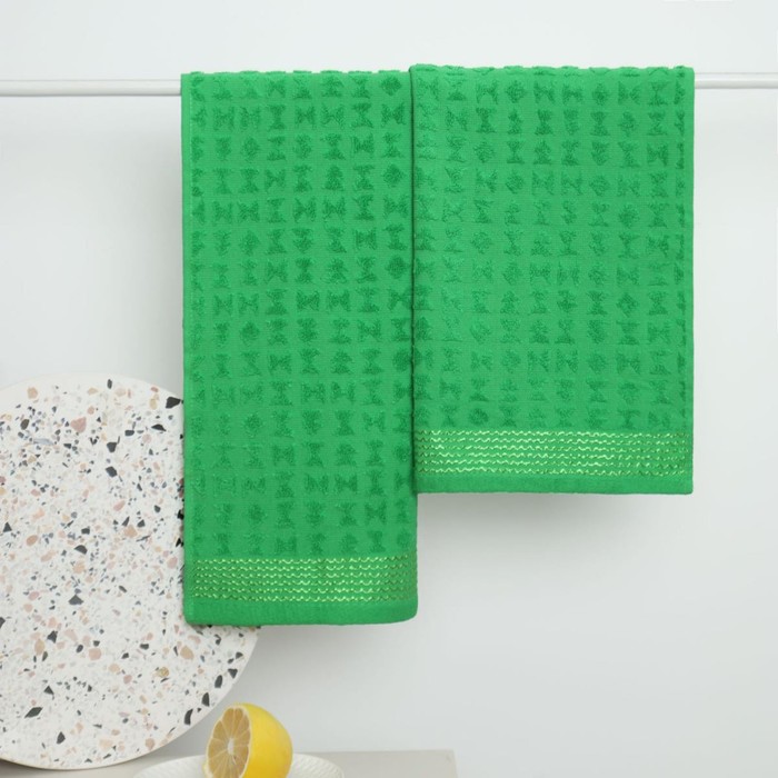 цена Набор махровых полотенец, размер 30х60 см, 2 шт, цвет зелёный