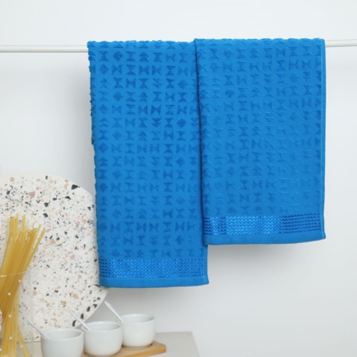 цена Набор махровых полотенец, размер 30х60 см, 2 шт, цвет синий
