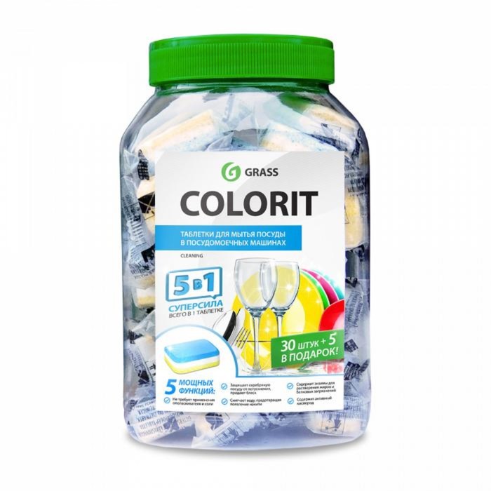 Таблетки для посудомоечных машин Colorit, 5 в 1 30 + 5 шт.