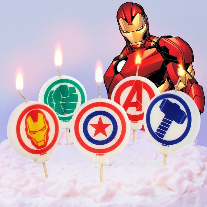 Свеча для торта С Днем Рождения!, 5 штук, Мстители свеча для торта с днем рождения 5 штук микки маус