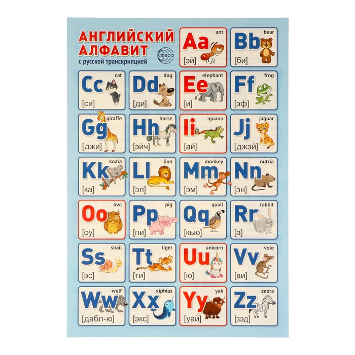 Плакат Английский алфавит с русской транскрипцией 34х49 см