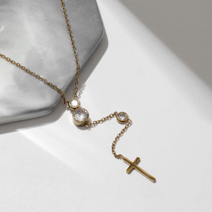 Кулон XUPING крестик мини, цвет белый в золоте, 40 см