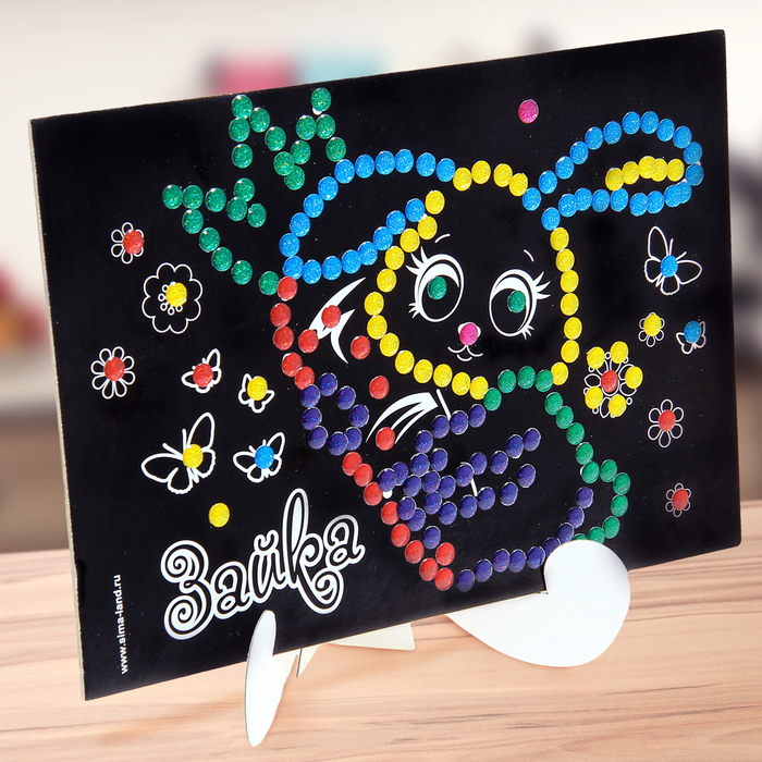 Аппликация круглыми клеевыми стразами "Зайка" 6 цветов