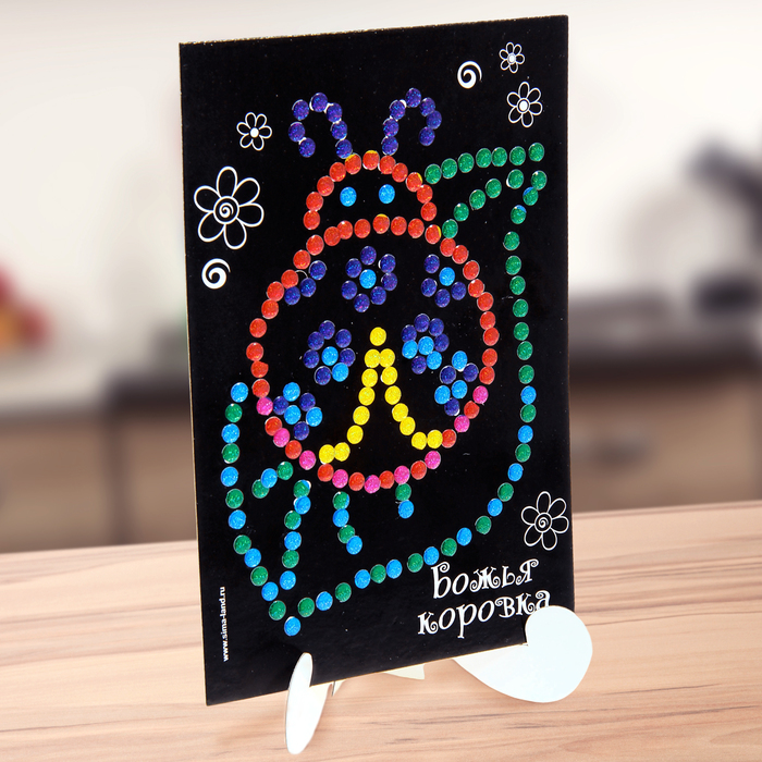 Аппликация круглыми клеевыми стразами "Божья коровка" 6 цветов