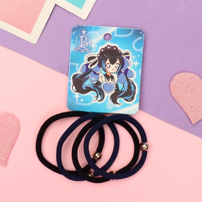фото Резинка для волос "комиксы" (набор 4 шт) девчонка сердце, 5 см, чёрный синий выбражулька