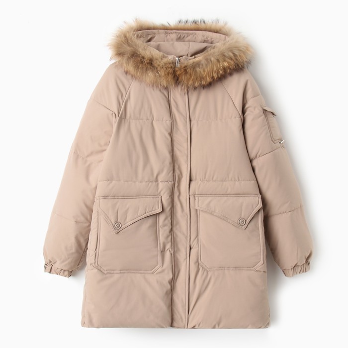 Куртка женская зимняя, цвет бежевый, размер 46
