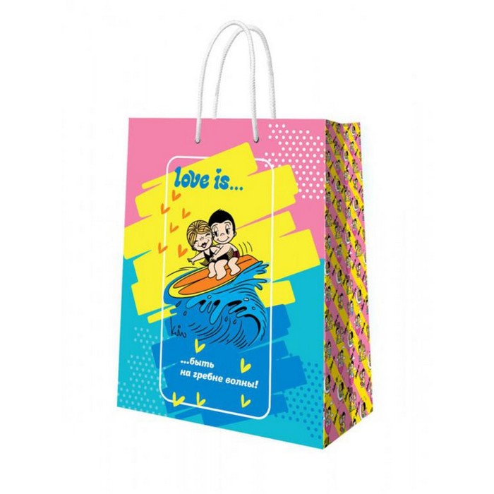 пакет подарочный superman логотип малый голубой Пакет подарочный малый Пальмы, Love is, 180*227*100 мм