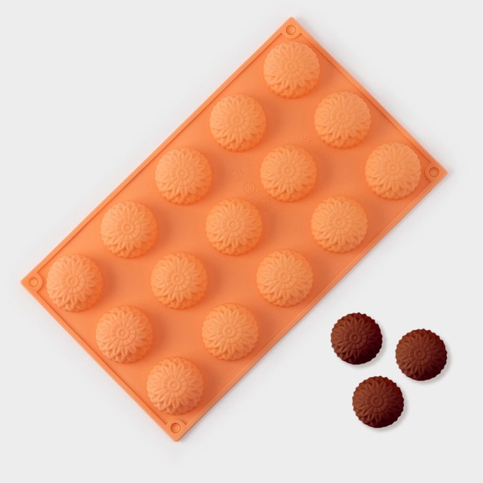 Форма силиконовая для выпечки «Цветы. Хризантема», 29×17×2 см, 15 ячеек, цвет оранжевый форма силиконовая для выпечки доляна кристалл 12 ячеек 29×17×2 2 см d 4 5 см цвет коричневый