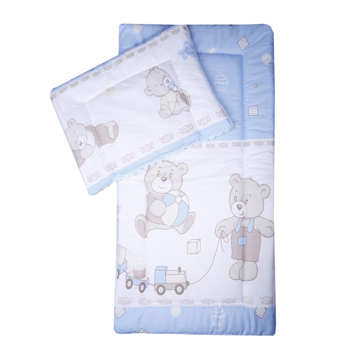 Набор для детской коляски двусторонний (матрас35х70, подушка-25х35), цвет голубой, вельбоа/бязь