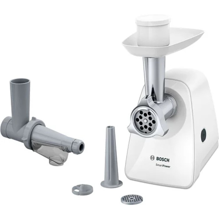 

Мясорубка Bosch SmartPower MFW2515W, 350 Вт, 1.7 кг/мин, 2 насадки, белая