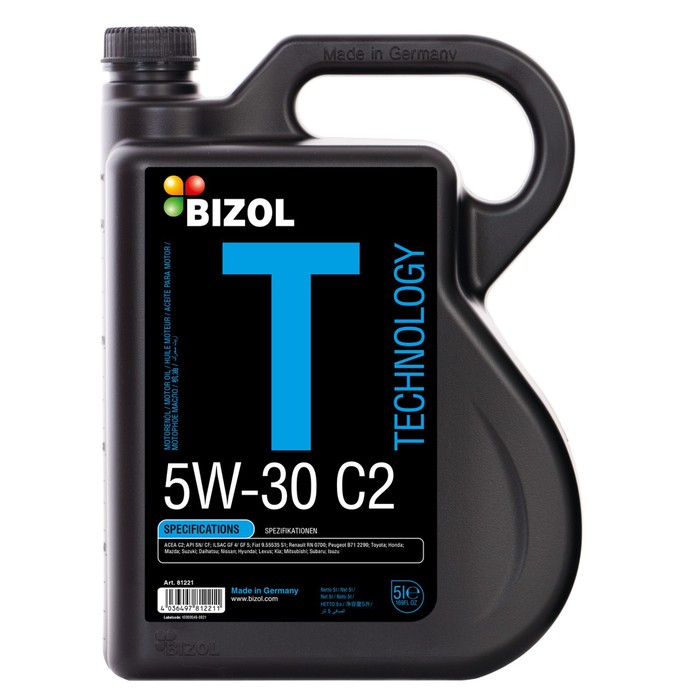 Масло моторное BIZOL Technology 5W-30 C2, НС-синтетическое, 5 л масло моторное bizol technology 5w 30 sn c3 синтетическое 1 л