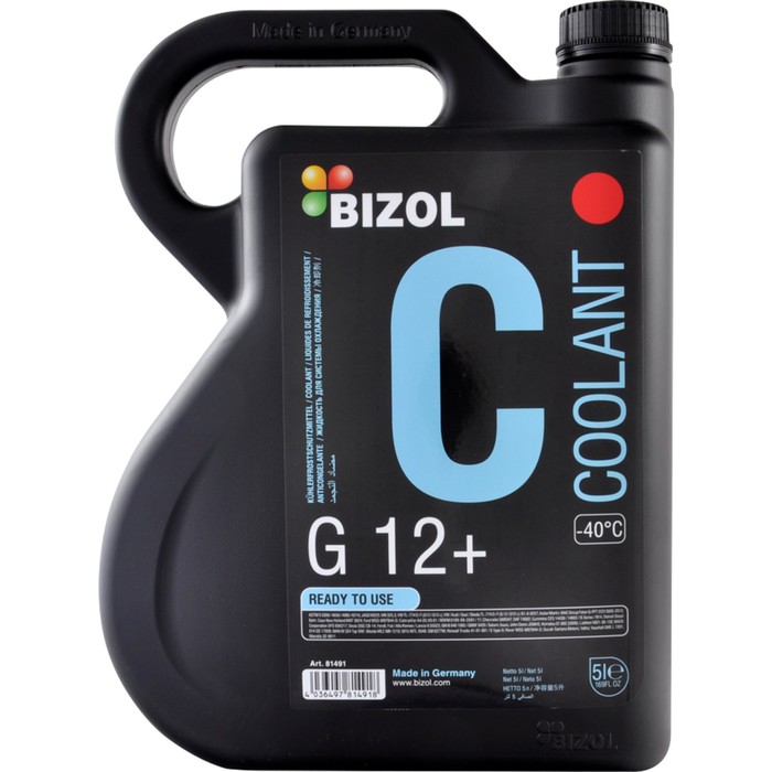 Антифриз BIZOL Coolant G12+, -40, 5 л антифриз tcl power coolant концентрированный синий длительного действия 2 л