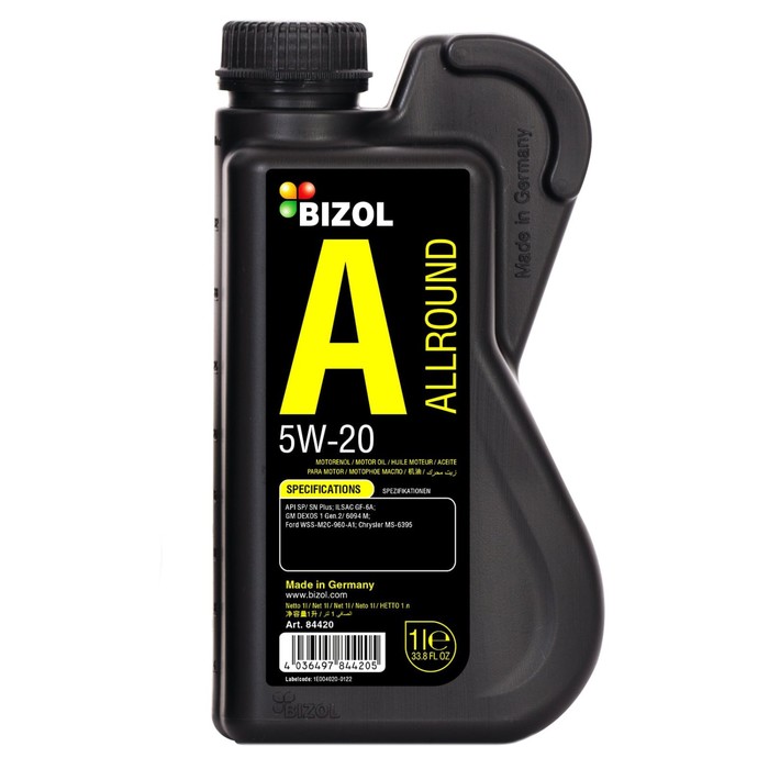 Масло моторное BIZOL Allround 5W-20, НС-синтетическое, 1 л масло моторное bizol allround 5w 20 нс синтетическое 1 л