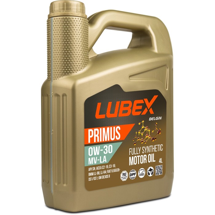Масло моторное LUBEX PRIMUS MV-LA 0W-30, синтетическое, 4 л моторное масло lubex primus ec 0w 30 синтетическое 4 л