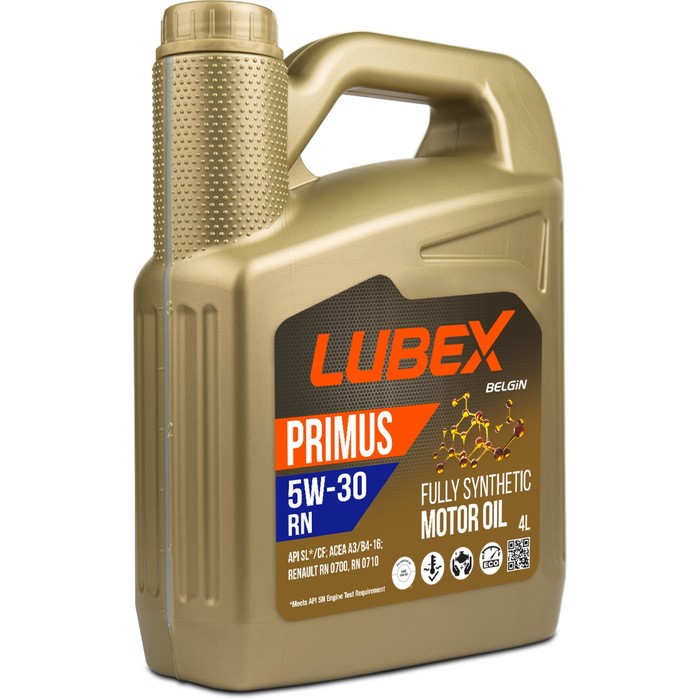Масло моторное LUBEX PRIMUS RN 5W-30 CF/SL A3/B4, синтетическое, 4 л моторное масло lubex primus mv 5w 40 cf sn a3 b4 синтетическое 4 л