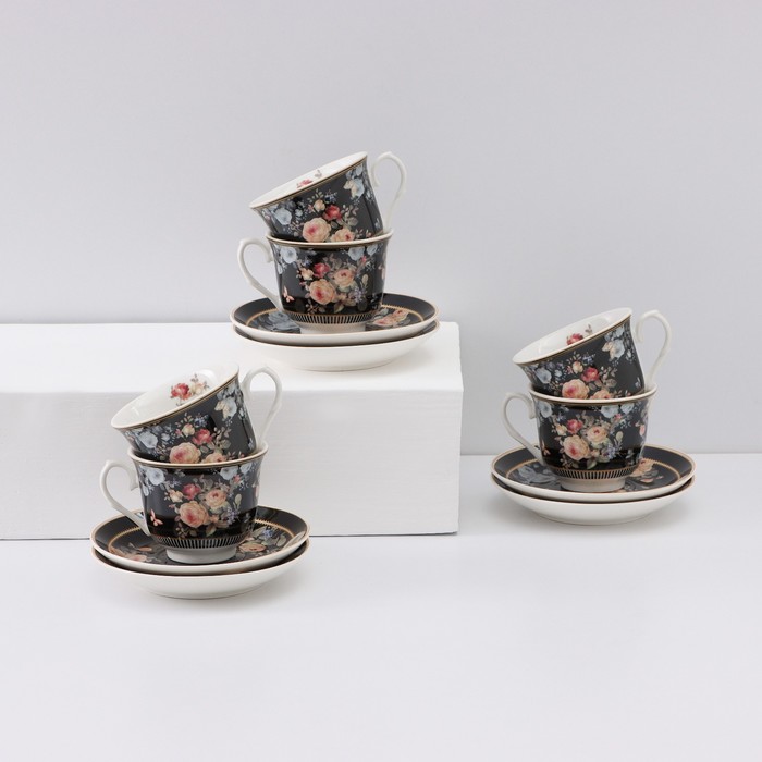 Чайный сервиз керамический «Кобальт», 12 предметов: 6 чашек 200 мл, 6 блюдец d=13,5 см