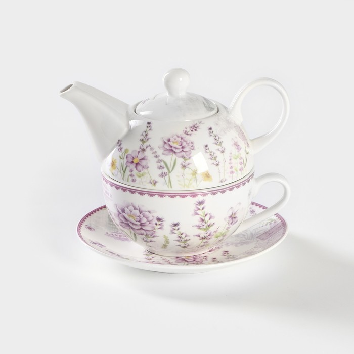 Набор керамический чайный «Прованс», 3 предмета: чайник заварочный 370 мл, чашка 300 мл, блюдце d=15 см набор чайный журавль чайник 500 мл чашка 300 мл