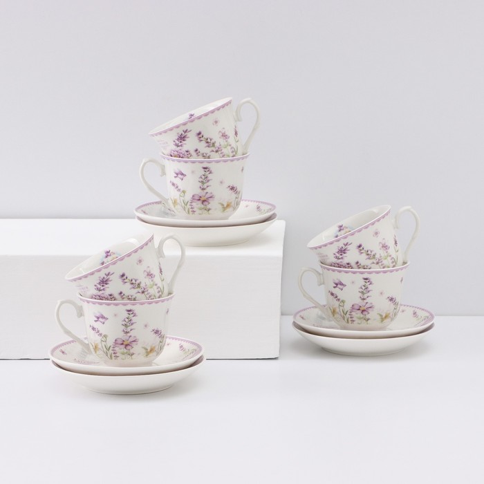 Чайный сервиз керамический «Прованс», 12 предметов: 6 чашек 200 мл, 6 блюдец d=13,5 см