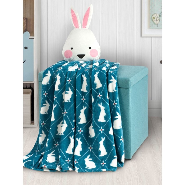 

Плед White rabbit, размер 100х150 см, кролики, бирюзовый