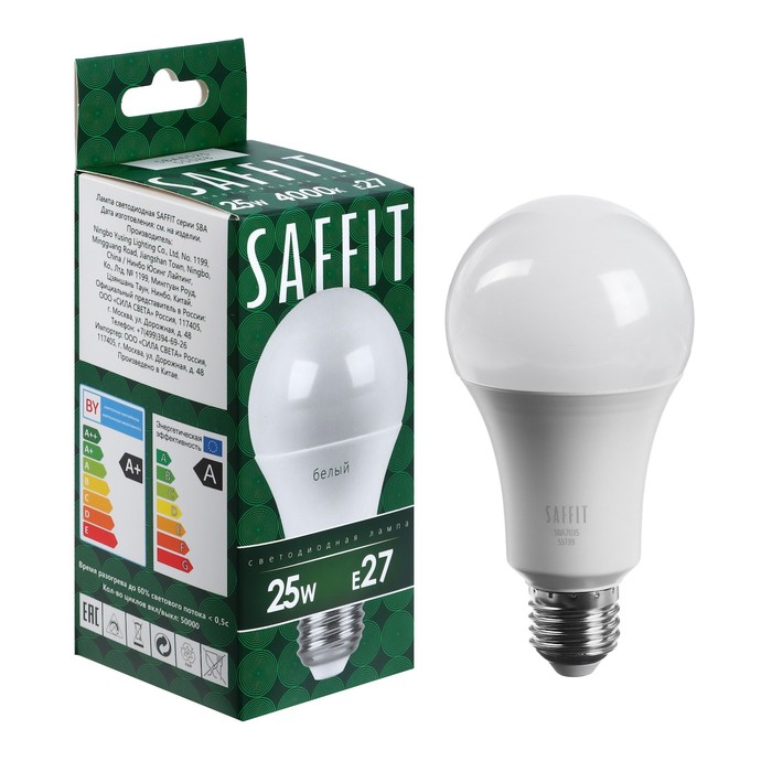Лампа светодиодная SAFFIT, 25W 230V E27 4000K A65, SBA6525