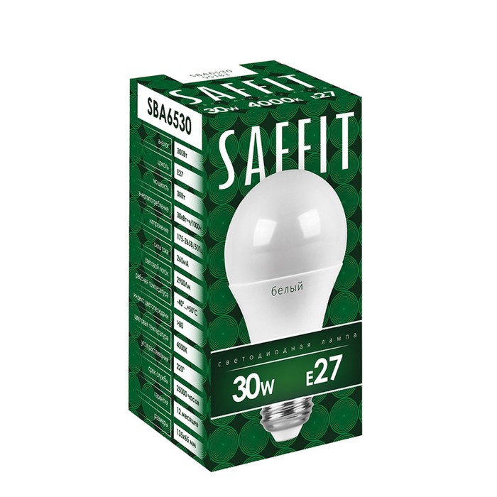 фото Лампа светодиодная saffit, 30w 230v e27 6400k a65, sba6530