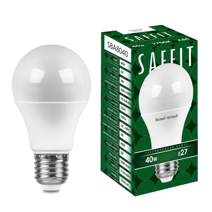 Лампа светодиодная SAFFIT, 40W 230V E27 2700K A80, SBA8040