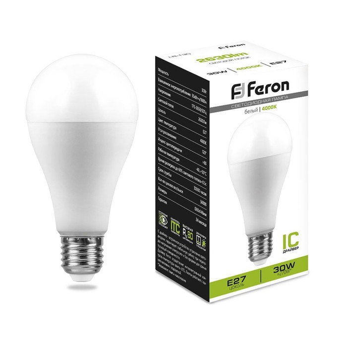 фото Лампа светодиодная feron, (30w) 230v e27 4000k a80, lb-130
